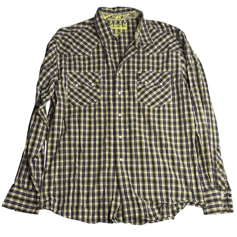 Cinch Modern Fit Shirt Mens Large Plaid Pearl Snap Western Cowboy